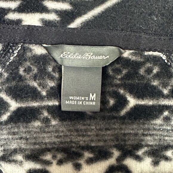 Eddie Bauer Fleece Pullover Sweater Top Womens M Black Western Aztec 1/4 Zip - Picture 11 of 13